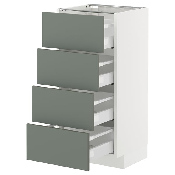 Ikea METOD Küchenzeile mit vier graugrünen Schubladen, schlankem und modernem Design.