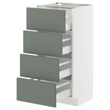 Ikea METOD Küchenzeile mit vier graugrünen Schubladen, schlankem und modernem Design.