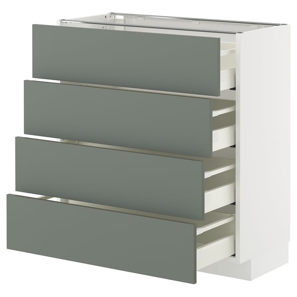 METOD Küchenzeile mit 4 grau-grünen Schubladen, modernes, minimalistisches Design.