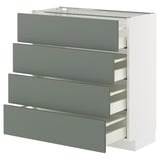 METOD Küchenzeile mit 4 grau-grünen Schubladen, modernes, minimalistisches Design.