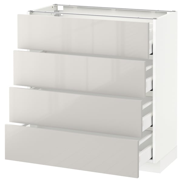 Dieses Bild zeigt einen weißen, hochglänzenden METOD Küchenschrank mit vier ausziehbaren Schubladen.