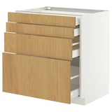 Dieses Bild zeigt eine ikea METOD Küchenzeile mit drei Holzschubladen in heller Eichenoptik und einem weißen Unterschrank.