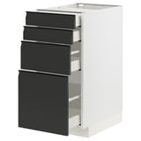 METOD Küchenzeile mit 4 schwarzen matten Schubladen, schlanken Griffen, weißem Sockel, modernem Design.