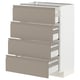 Moderne grau-beige Küchenschubladen mit schlankem Design und integriertem Griff.