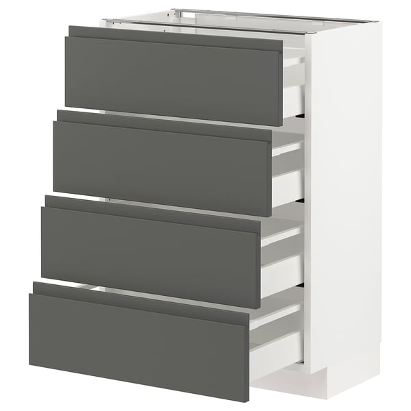 METOD Küchenzeile mit 4 dunkelgrauen Schubladen; Weißer Rahmen, schlankes Design.