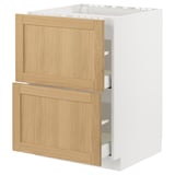 Moderner Küchenschrank mit Schubladenfronten aus heller Eiche, weißen Seiten, drei Schubladen, schlichtes Design.