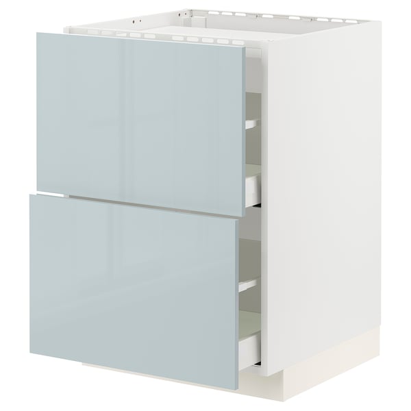 METOD-Schrank mit kallarp hochglänzenden graublauen Fronten, rechteckige Form, 2 Schubladen, schlankes, modernes Design.