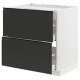 Moderner schwarz-weißer Küchenschrank: METOD von ikea, schlankes Design, mattes Finish, zwei Schubladen, Edelstahlbeschläge.