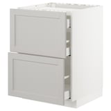 Weißer METOD-Küchenschrank mit zwei offenen Schubladen, klassisches Design, Holzmaterial.