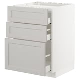 Weißer METOD-Küchenschrank, drei Schubladen, klassisches Design, abgeschrägte Kanten.