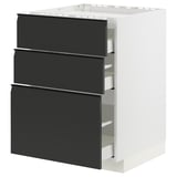 Moderner Küchenschrank, METOD-Serie, in Weiß mit schwarzen Schubladen, schlankem Design, Soft-Close-Schubladen, 3 sichtbaren Fächern.