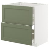 Moderner Küchenschrank in Graugrün mit zwei Schubladen.