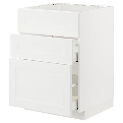 Weißer METOD Küchenschrank mit 3 Schubladen.