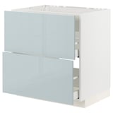 Weißer METOD-Kochschrank, grau-blaue Schubladen, modernes Design.
