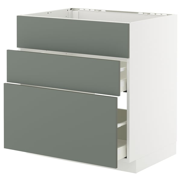 Modularer Küchenschrank, quadratisch, weiß & grün, drei Schubladen, modern, robust.