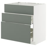 Modularer Küchenschrank, quadratisch, weiß & grün, drei Schubladen, modern, robust.