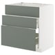 Modularer Küchenschrank, quadratisch, weiß & grün, drei Schubladen, modern, robust.