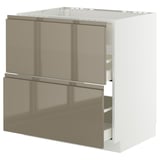 METOD Küchenzeile mit dunkelgrau-braunen Hochglanz-Schubladen, modernes Design.