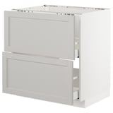 METOD weißer Küchenschrank, hellgrau mit abgeschrägten Kanten, zwei Schubladen, rechteckige Form, klassisches Design.