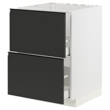 METOD Küchenzeile mit schwarzen Schubladen und weißem Rahmen, modernes Design.