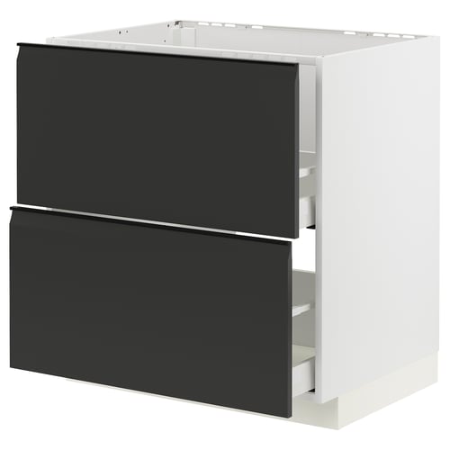 Ein schwarzer METOD-Küchenschrank mit zwei Schubladen. Der Schrank ist modern mit einem schlanken, minimalistischen Design.