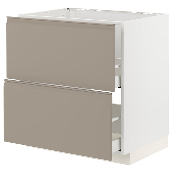 Moderne Küchenzeile: METOD, grau-beige, quadratisch, schlichtes Design mit integrierten Griffen.