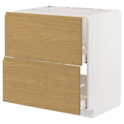 METOD Küchenschrank in Weiß und Holz mit zwei Schubladen.