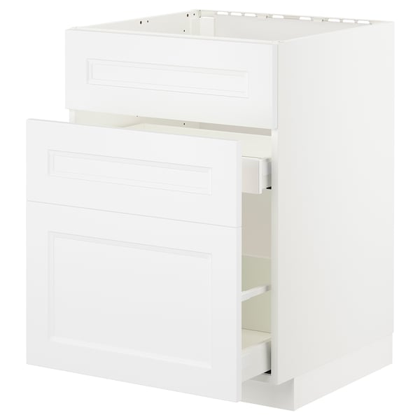 Ein weißer METOD-Küchenschrank mit modernem Design, glatter Schublade und robustem Rahmen.