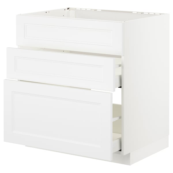 Weißer METOD-Küchenschrank, modernes Design mit 3 Schubladen, strapazierfähiger Faserplatte und Kunststoff.