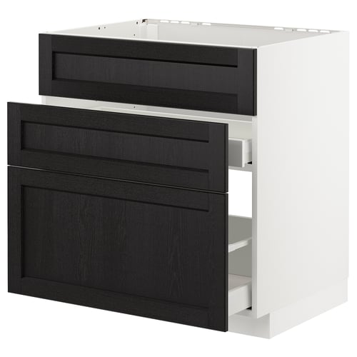 METOD Küchenzeile mit Schubladen aus schwarz gebeizter Esche, modernem traditionellem Design, ausziehbaren Schubladen.