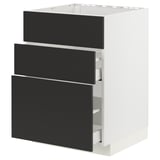 METOD weißer Schrank mit drei schwarzen Schubladen. Modernes und organisiertes Design für die Aufbewahrung in der Küche.