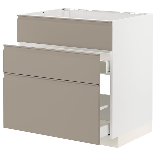 Moderne Küchenzeile, grau-beiger METOD-Schrank mit 2 Schubladen, schlankes Design.