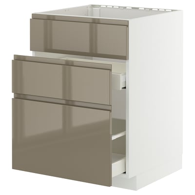 Moderner Küchenschrank: METOD, weiß, Schubladen aus Edelstahl, schlank, modern.