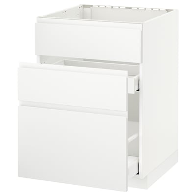 Dieses Bild zeigt einen weißen METOD-Küchenschrank mit einem glatten, minimalistischen Design mit mehreren Schubladen und einer schlanken, grifflosen Front.