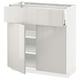 Weißer Hochglanz-Küchenschrank mit Einlegeböden und Schubladen; Schlankes, modernes Design.