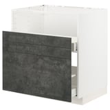 Der METOD Küchenschrank mit dunkelgrauen Kalhyttan-Fronten. Sein schlankes, modernes Design umfasst einen weißen Rahmen und zwei ausziehbare Schubladen.