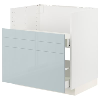 METOD Küchenzeile mit glänzender grau-blauer Schublade, modernes Design, 3 Schubladen, aus Spanplatten & Stahl.