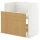 Ein weißer und hellbrauner moderner Schrank mit Schubladen. Der Schrank hat ein schlankes Design mit minimalistischen Griffen.