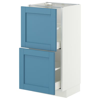 METOD / MAXIMERA Unterschrank mit 2 Schubladen, weiß/Lerhyttan blau, 40x37 cm