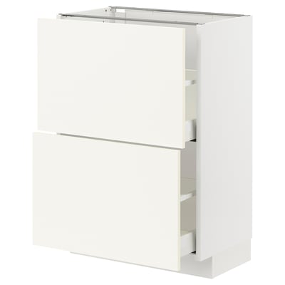 Weißer METOD-Küchenschrank mit 2 Schubladen und 1 Tür, schlankes Design, langlebige Materialien.