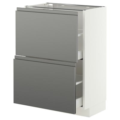 METOD / MAXIMERA Unterschrank mit 2 Schubladen, weiß/Voxtorp Edelstahleffekt, 60x37 cm