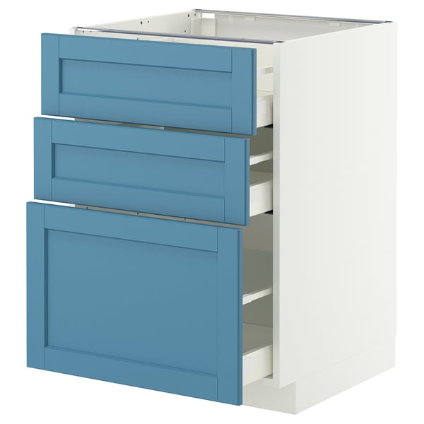 METOD / MAXIMERA Unterschrank mit 3 Schubladen, weiß/Lerhyttan blau, 60x60 cm
