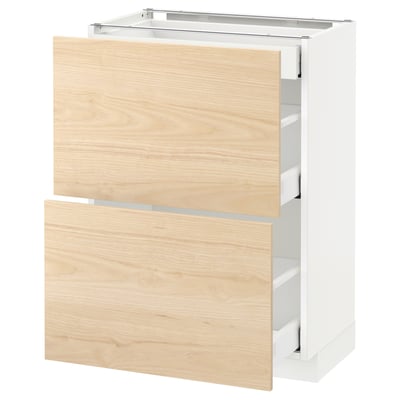 METOD Küchenzeile mit Schubladen aus hellem Eschenholz, 3 Schubladen, weißer Sockel, modernes Design.