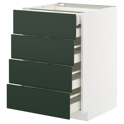 Ikea METOD Küchenzeile mit 4 grünen Schubladen.