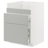 Ein grauer METOD-Küchenschrank, modern und rechteckig, mit mehreren Schubladen.