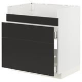 Moderner schwarz-weißer Küchenschrank. Schlankes Schubladendesign, robuster Boden und umweltfreundliche Materialien.