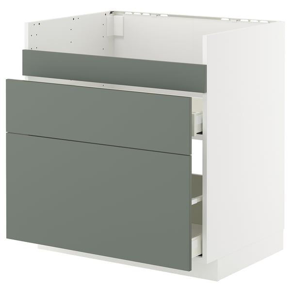 Moderner graugrüner Küchenschrank mit zwei Schubladen und schlankem Design, Teil des IKEAS METOD-Systems.