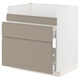 Ikea METOD Küchenzeile mit upplöv beige-grauen Fronten, 3 Schubladenplätzen, keine Griffe.