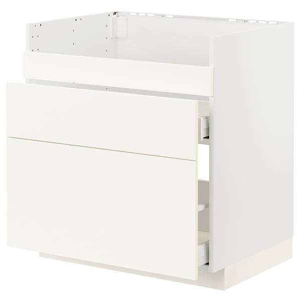 Weißer Küchenschrank, modernes Design mit glatten Schubladen, Teil des METOD-Systems.