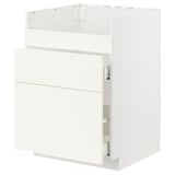 Weißer IKEA METOD Küchenschrank mit zwei Schubladen und einem Regal.